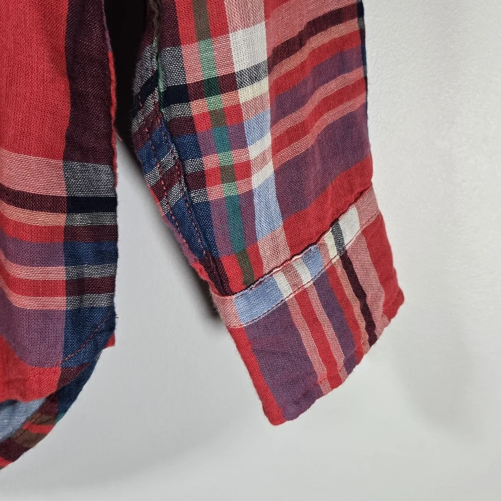 NWT GAP Kids Red Plaid Long‎ Sleeve Button Up Shirt Size L Boys 100% Cotton